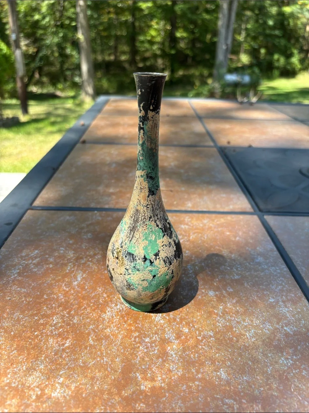 Japanese Bronze Bud Vase With Finish Known As Murashido Verdigris Patina...Japan